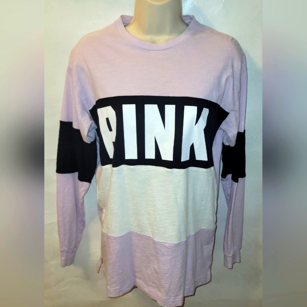 Victora Secert PINK Long Sleeve Lavender, Black & White Colorblock Shirt
